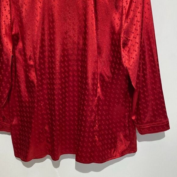 Covington Women's Red Textured Satin Stand Up Collar Woven Blouse Size Large NWT - Picture 9 of 11